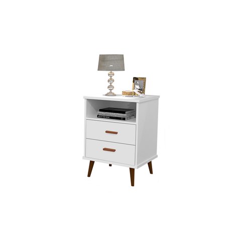 Mesa de Cabeceira Itália 2 Gavetas com Pés Retro - Varias Cores - Cm - Branco