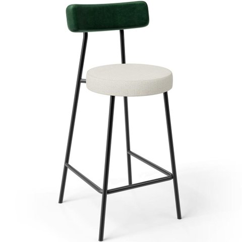 Banqueta Baixa Bar Cozinha Sala Jantar Milão L02 Facto Verde Musgo Linho Champagne - lyam decor