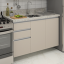 Ver imagem 4 de Balcão Pia Cozinha Suspenso 120cm 2 Portas 3 Gavetas sem Tampo Bege e Branco