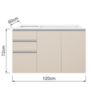 Ver imagem 2 de Balcão Pia Cozinha Suspenso 120cm 2 Portas 3 Gavetas sem Tampo Bege e Branco