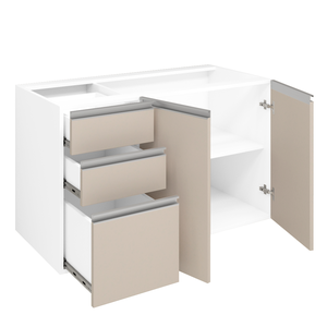 Balcão Pia Cozinha Suspenso 120cm 2 Portas 3 Gavetas sem Tampo Bege e Branco