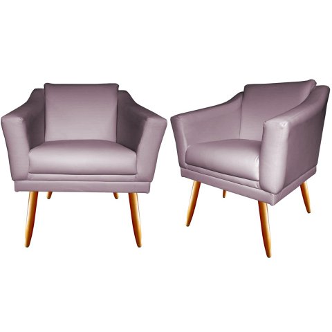 Kit 2 Poltronas Decorativa Agatha Suede Rosê Pés Madeira Ms Decor