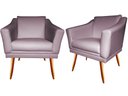 Ver imagem 1 de Kit 2 Poltronas Decorativa Agatha Suede Rosê Pés Madeira Ms Decor