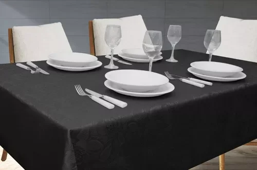 Toalha de Mesa 6 Lugares Jacquard 200x135 Admirare - Preta - 3