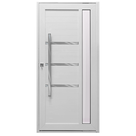 Porta Pivotante Alumínio Branco Lambril C/visor Lateral e Friso Px 100cm Maxx