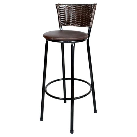 Banqueta Alta Ratan Hawai Preta Café  