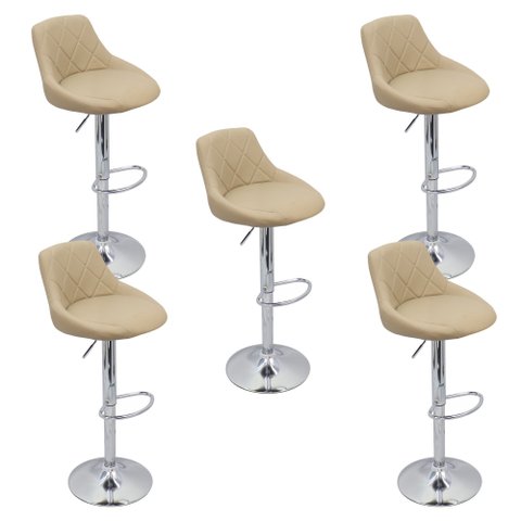 Kit 5 Banquetas Milano Carmel Estofada Giratória C/ Regulagem - Bege