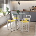 Ver imagem 1 de Conjunto Mesa Redonda Vidro 4 Cadeiras Pequena Estofado Industrial White