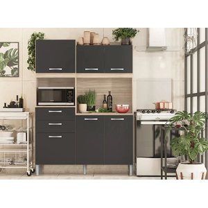 Armário de Cozinha Compacta 6 Portas 2 Gaveta Harmonia 133cm Demobile - Avena/Grafito