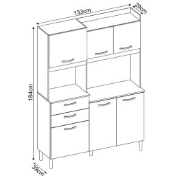 Armário de Cozinha Compacta 6 Portas 2 Gaveta Harmonia 133cm Demobile - Avena/Grafito - 4