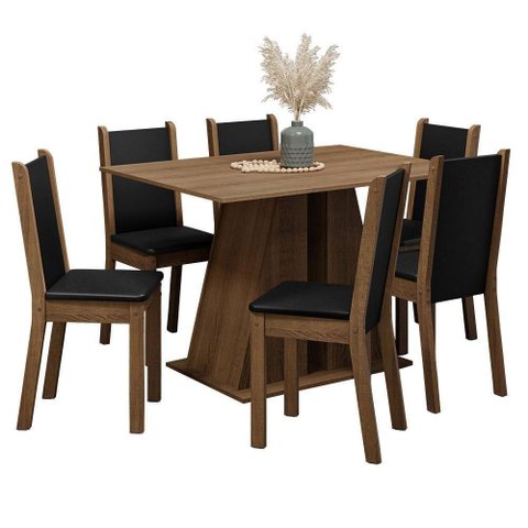 Conjunto Sala de Jantar Mesa Tampo de Madeira 6 Cadeiras Rustic/preto Wendy Madesa