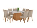 Ver imagem 1 de Conjunto Sala de Jantar Mesa Nevada 130 Tampo Vidro Off White com 8 Cadeiras Apogeu - Lopas Amendoa 
