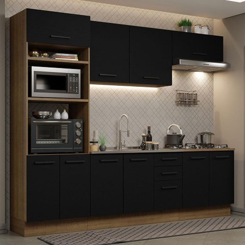 Armário de Cozinha Completa 270cm Rustic/Preto Agata Madesa 01