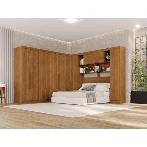 Guarda-Roupa Casal Modulado Canto 11 Portas com Espaço para Cama Multimóveis Cinamomo