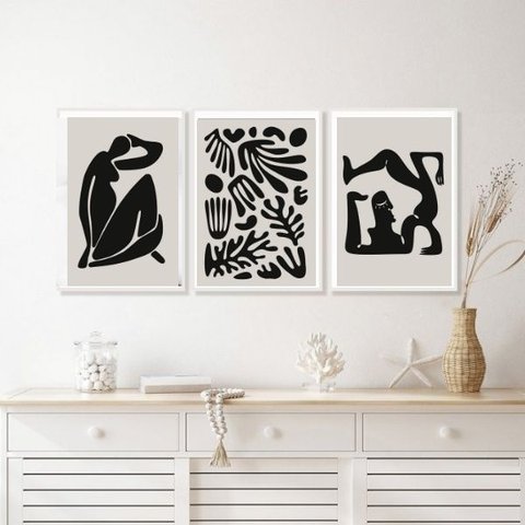 Kit 3 Quadros Decorativos Matisse Escultura Pb 45x34cm:moldura Preta