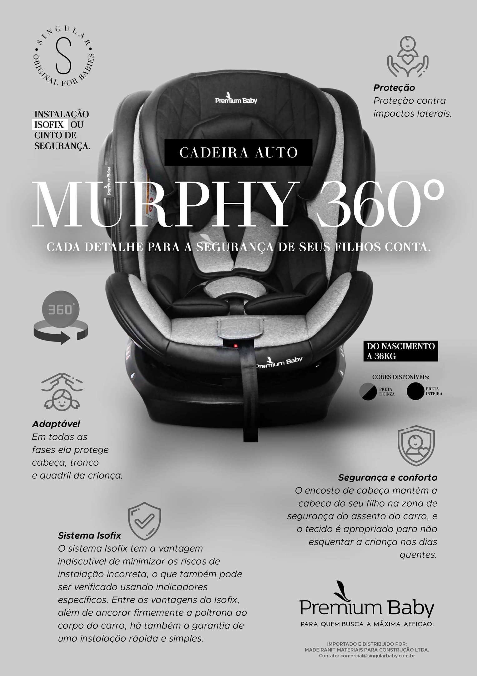 Cadeira para Auto Murphy 360 Isofix Preta - Premium Baby - 9