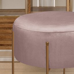 Puff Decorativo Redondo Pés de Ferro Dublin Inca Rosê - LH Móveis - 7