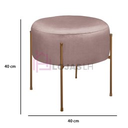 Puff Decorativo Redondo Pés de Ferro Dublin Inca Rosê - LH Móveis - 4