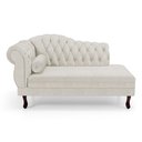 Ver imagem 1 de Divã Recamier Chaise Longue Lavínia 150cm Capitonê Pés de Madeira Linho Bege - Abmaza