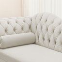 Ver imagem 4 de Divã Recamier Chaise Longue Lavínia 150cm Capitonê Pés de Madeira Linho Bege - Abmaza