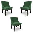Ver imagem 1 de Kit 3 Cadeiras Decorativas Sala de Jantar Base Fixa de Madeira Firenze Veludo Verde/Preto G19 - Gran