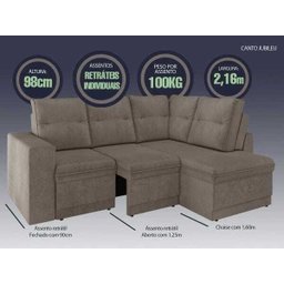 Sofá 4 Lugares Canto com Chaise Retrátil Jubileu Velosuede 2,16M (L) - 2
