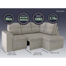 Sofá 4 Lugares Canto com Chaise Retrátil Jubileu Velosuede 2,16M (L) - 2