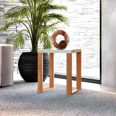 Mesa de Canto Mdf Industrial 44cm Off White/freijó F33