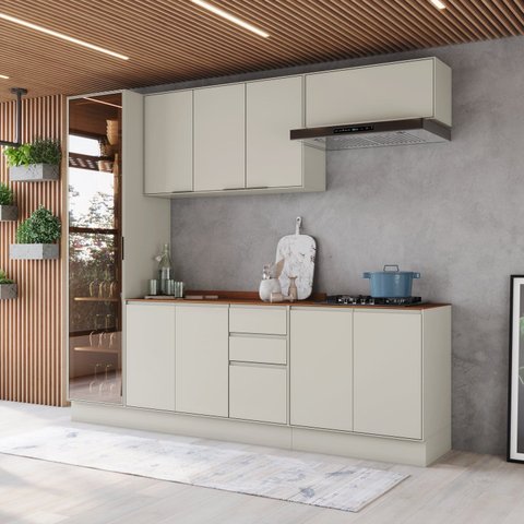 Cozinha Compacta 5 Peças 100% MDF Fineze Henn Areia e Cinamomo
