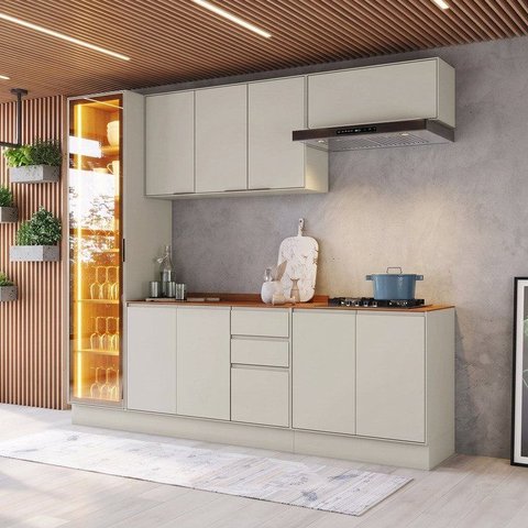 Cozinha Compacta 5 Peças 100% MDF Fineze Henn Areia e Cinamomo