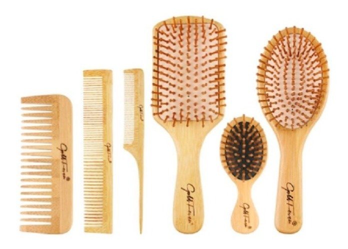 Kit Pente - Escova de Cabelo de Bambu 6 Itens