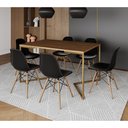 Ver imagem 1 de Mesa Jantar Industrial Retangular 137x90cm Amêndoa Base V Dourada com 6 Cadeiras Eames Eiffel Madeir