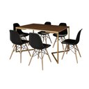 Ver imagem 2 de Mesa Jantar Industrial Retangular 137x90cm Amêndoa Base V Dourada com 6 Cadeiras Eames Eiffel Madeir