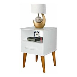 Mesa de Cabeceira Retrô 1 Gavetas Cor Branca - 1