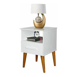Mesa de Cabeceira Retrô 1 Gavetas Cor Branca