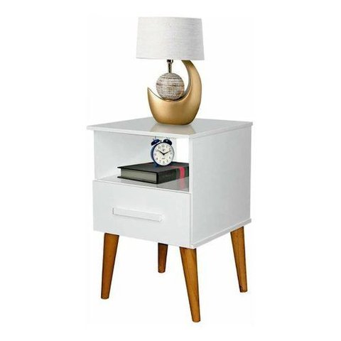 Mesa de Cabeceira Retrô 1 Gavetas Cor Branca
