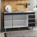 Ver imagem 4 de Balcão Gabinete com Pia Inox 150cm 3 Portas 3 Gavetas Andréia Preto Total - AJL Móveis