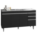 Ver imagem 3 de Balcão Gabinete com Pia Inox 150cm 3 Portas 3 Gavetas Andréia Preto Total - AJL Móveis