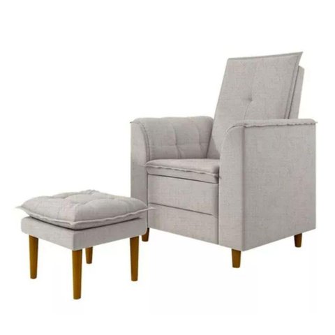 Poltrona Decorativa Amamentação Reforçada e Puff Mavie Linho Cinza