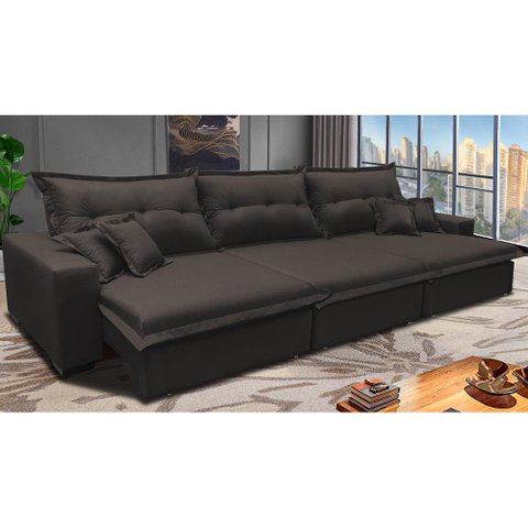 Sofá Retrátil e Reclinável 4.12m com Molas Ensacadas Cama inBox Prime Tecido Linho Marrom