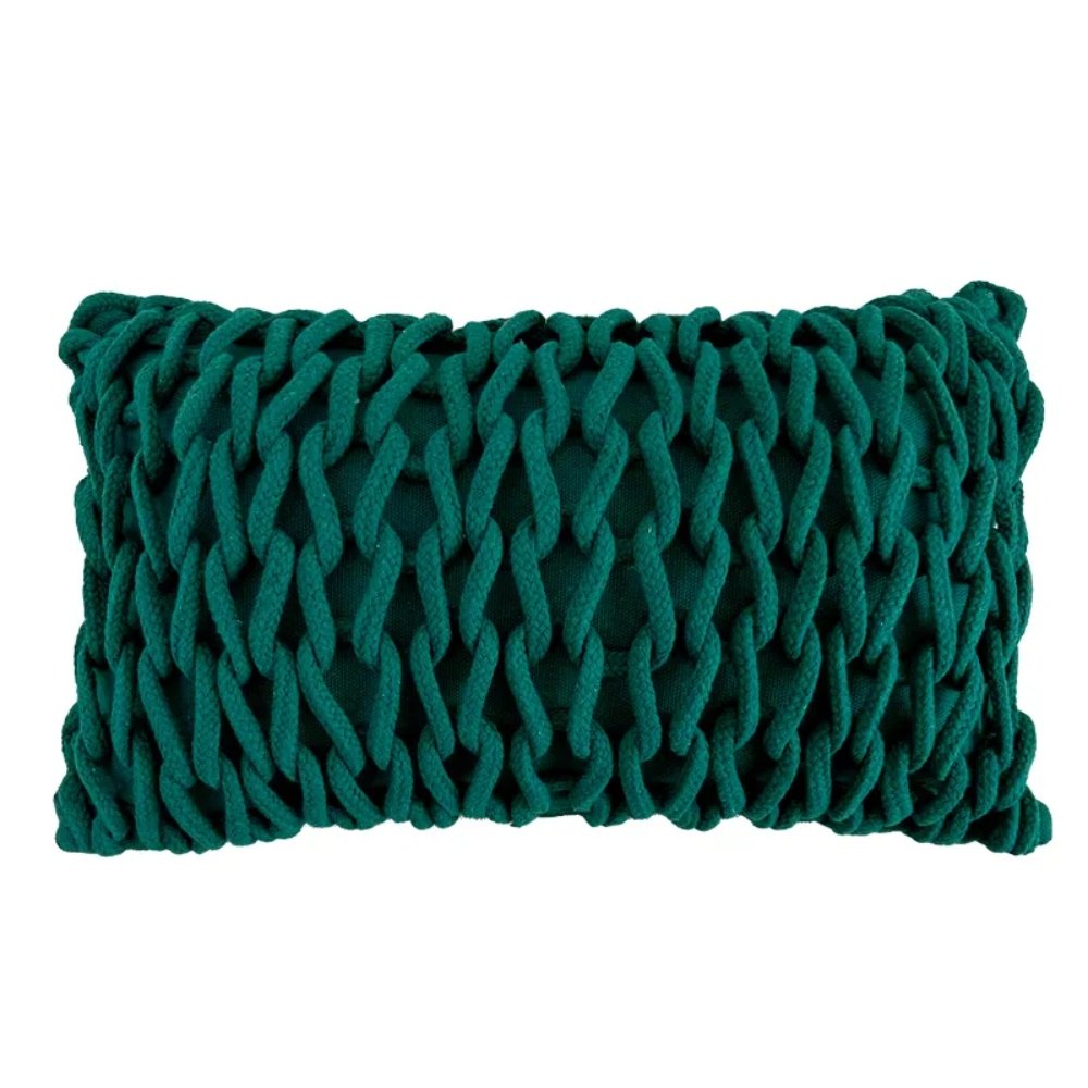 Capa Almofada Baguete Ponto Croche Verde 30x50 Boholar