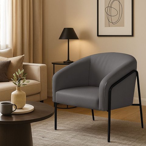 Poltrona Sala Decorativa Stella Base Alta Tubo Preto Sintético D03 - D’Rossi