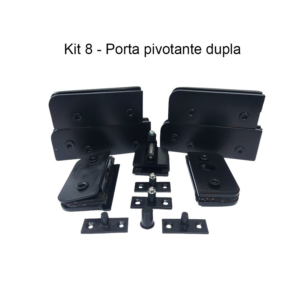 Kit Instalação 2 Folhas Aluminio Preto Porta Pivotante Dupla Blindex Vidro Temperado Vidro/vidro sem - 2