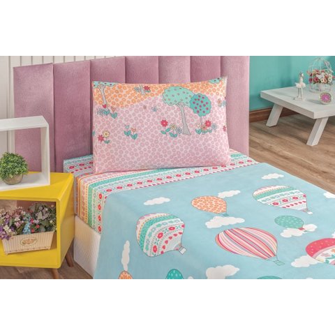 Jogo de Cama Lençol Solteiro 3 peças Infantil Bouti:Balão