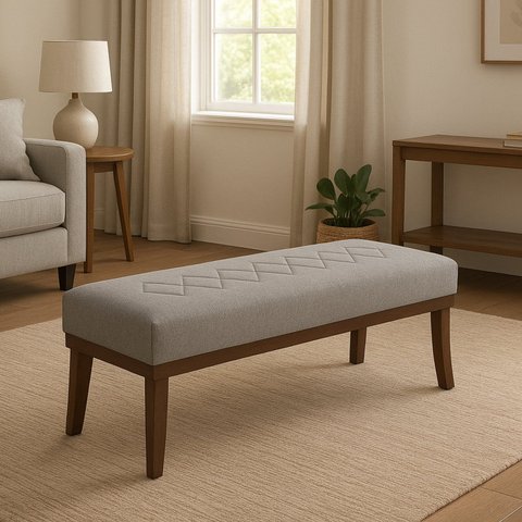 Puff para Sala de Estar 140cm Pés Imbuia Linho Theo