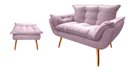 Ver imagem 1 de Kit Namoradeira +1 Puff Puf Decorativo Opala Suede Rosê Pés Madeira Ms Decor