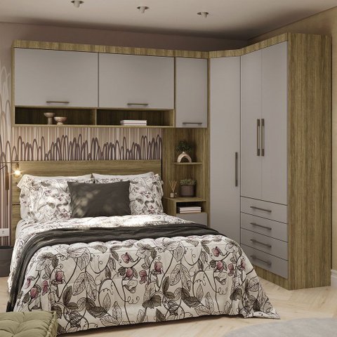 Quarto de Canto Casal com Guarda Roupas Cabeceira Paris Luciane Móveis