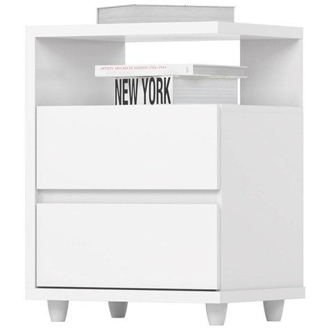 Mesa de Cabeceira 2 Gavetas 48 Cm Campeche Branco Henn