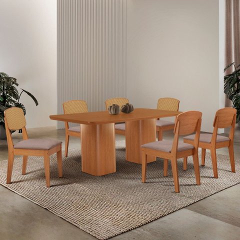 Mesa de Jantar Eloise 180cm Tampo Mdf Laminado com 6 Cadeiras Copper Premium Moderna Mobília