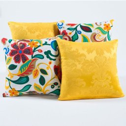 Kit com 4 Almofadas Cheias Decorativas Amarelo Floral Colorido 04 Peças com Refil - 1 Kit com 4 Almofadas Cheias Decorativas Amarelo Floral Colorido 04 Peças com Refil - 1